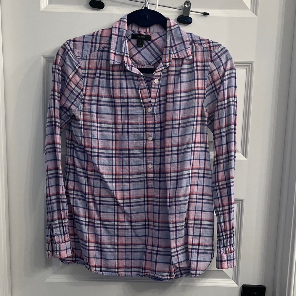 J. Crew Pink and Blue Plaid Women's Top